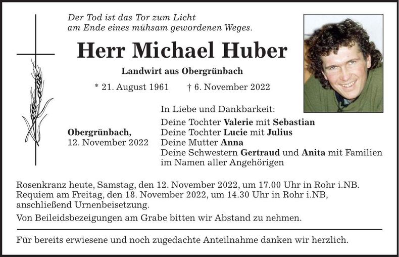 Traueranzeige Michael Huber
