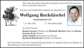 Traueranzeige Wolfgang Ruckdäschel