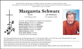 Traueranzeige Margareta Schwarz