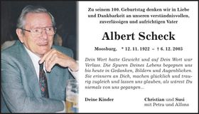 Traueranzeige Albert Scheck