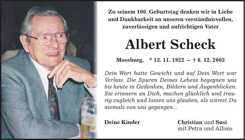 Traueranzeige Albert Scheck
