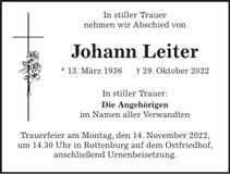 Traueranzeige Johann Leiter