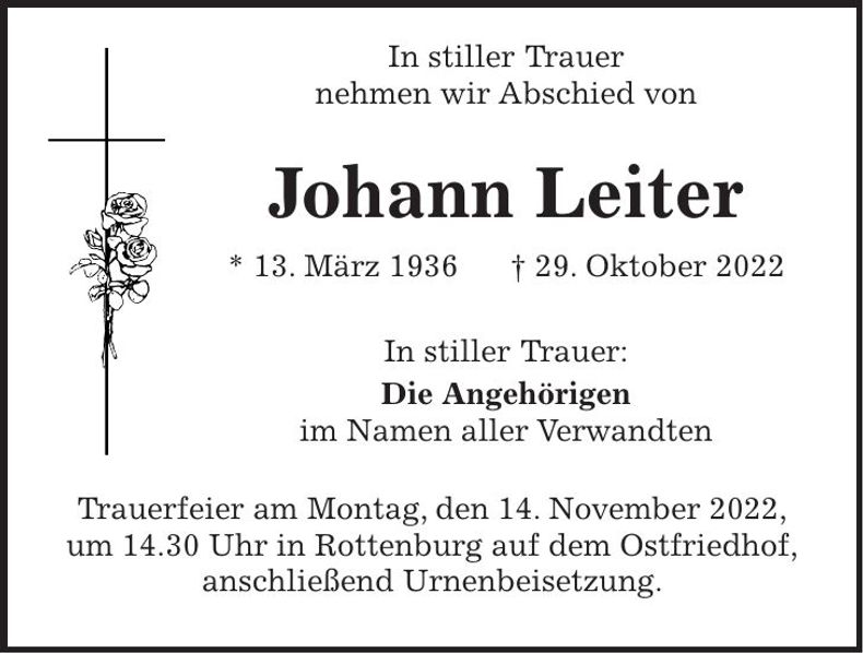 Traueranzeige Johann Leiter