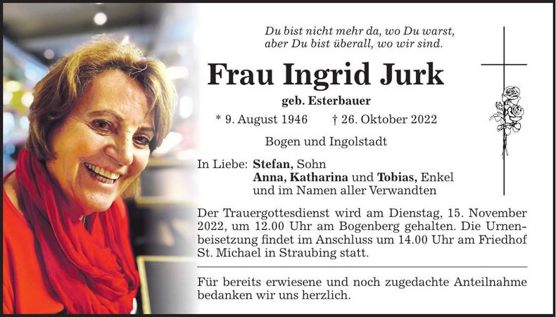 Traueranzeige Ingrid Jurk