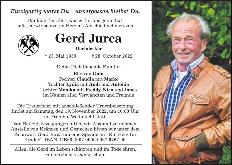 Traueranzeige Gerd Jurca