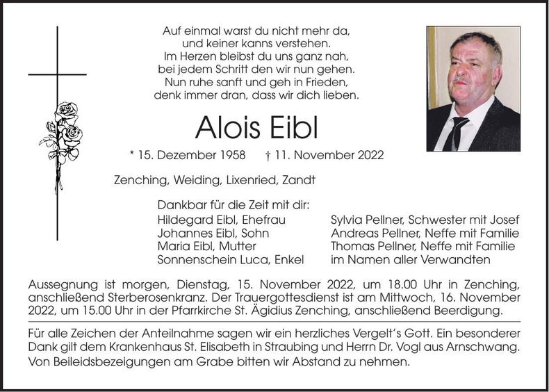Traueranzeige Alois Eibl