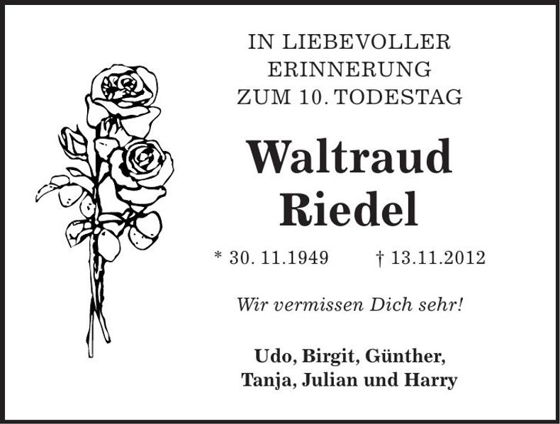 Traueranzeige Waltraud Riedel