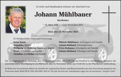 Traueranzeige Johann Mühlbauer