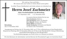 Traueranzeige Josef Zachmeier