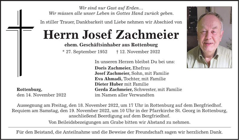 Traueranzeige Josef Zachmeier