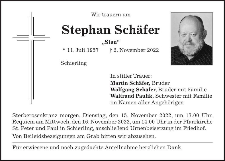 Traueranzeige Stephan Schäfer