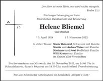 Traueranzeige Helene Bliemel
