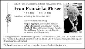 Traueranzeige Franziska Moser