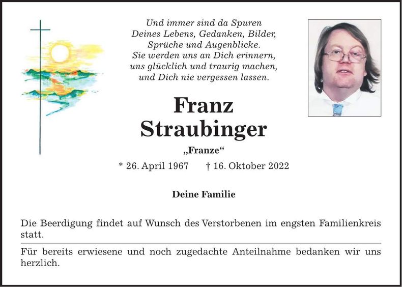 Traueranzeige Franz Straubinger