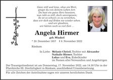 Traueranzeige Angela Hirmer