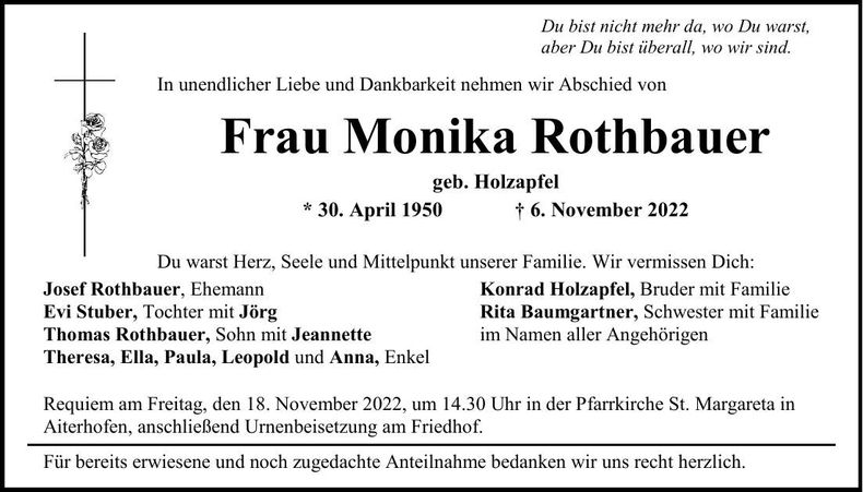 Traueranzeige Monika Rothbauer