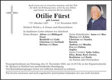 Traueranzeige Otilie Fürst