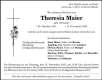 Traueranzeige Theresia Maier