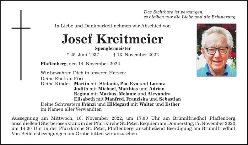 Traueranzeige Josef Kreitmeier