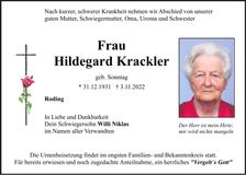 Traueranzeige Hildegard Krackler