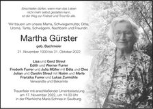 Traueranzeige Martha Gürster