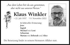 Traueranzeige Klaus Winkler