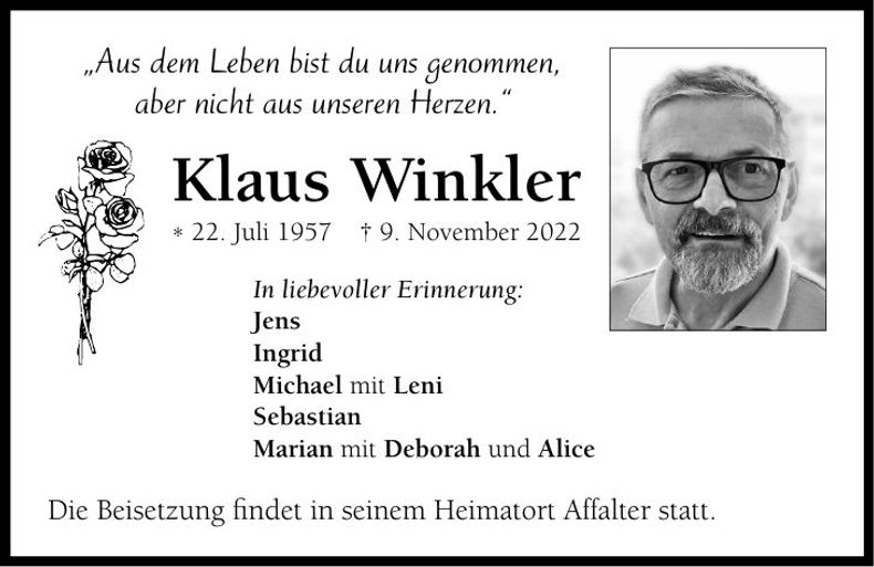 Traueranzeige Klaus Winkler
