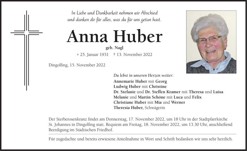 Traueranzeige Anna Huber