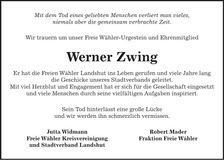 Traueranzeige Werner Zwing