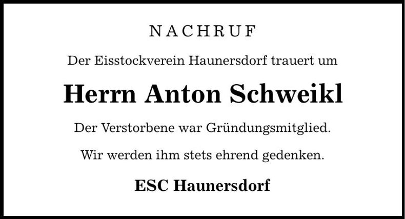 Traueranzeige Anton Schweikl