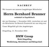 Traueranzeige Bernhard Brunner