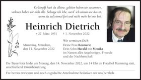 Traueranzeige Heinrich Dietrich