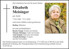 Traueranzeige Elisabeth Meisinger