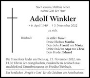Traueranzeige Adolf Winkler