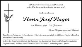 Traueranzeige Josef Rager