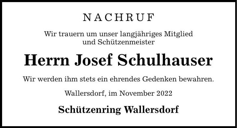 Traueranzeige Josef Schulhauser