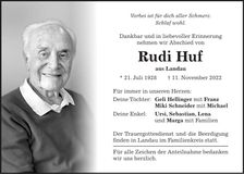 Traueranzeige Rudi Huf