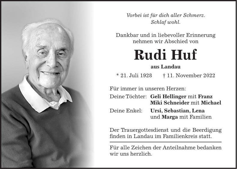 Traueranzeige Rudi Huf