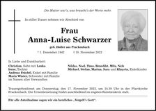 Traueranzeige Anna-Luise Schwarzer