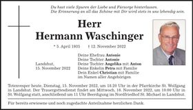 Traueranzeige Hermann Waschinger