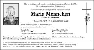 Traueranzeige Maria Mennchen