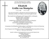 Traueranzeige Elisabeth Gräfin von Montgelas