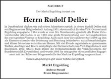 Traueranzeige Rudolf Deller