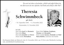 Traueranzeige Theresia Schwimmbeck