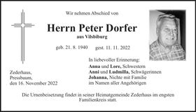 Traueranzeige Peter Dorfer