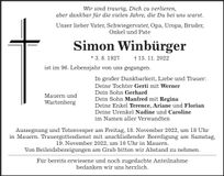 Traueranzeige Simon Winbürger
