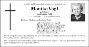 Traueranzeige Monika Vogl