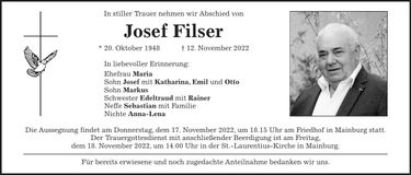 Traueranzeige Josef Filser