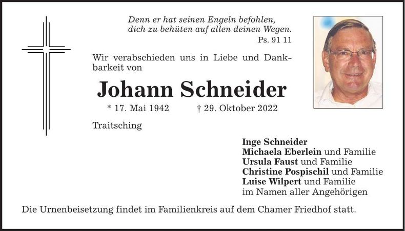 Traueranzeige Johann Schneider