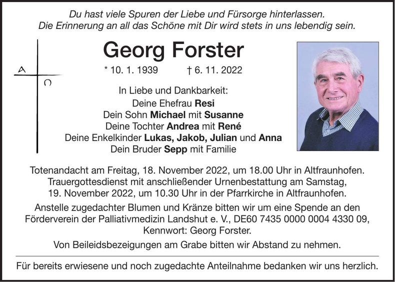 Traueranzeige Georg Forster